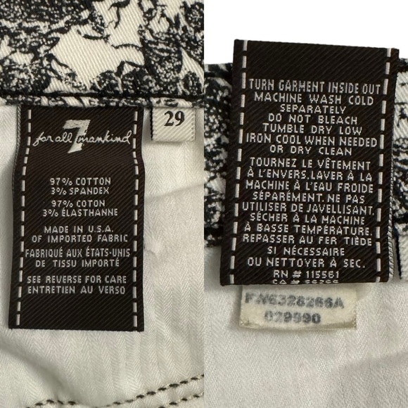 7 For All Mankind  Floral Print Side Stripes Black White Printed Jeans Denim 29 - Picture 3 of 16